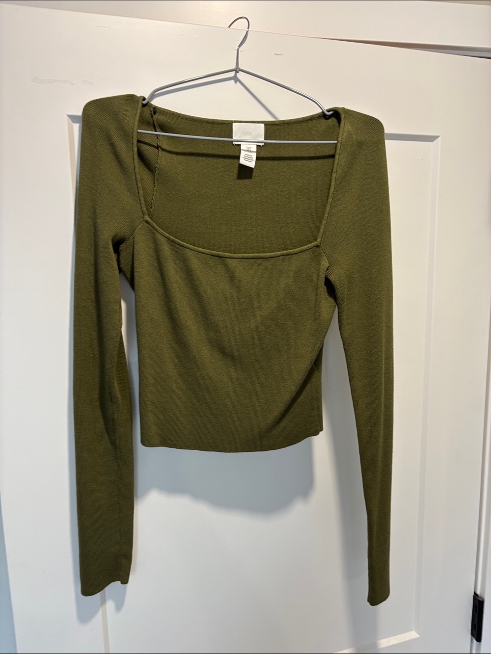 H&M Olive Green Square Neck Long Sleeve Top